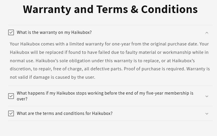 The Haikubox Warranty & Terms & Conditions