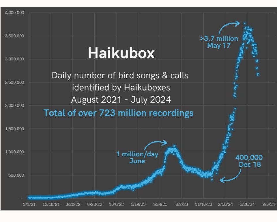 Daily counts of Haikubox song and call identifications