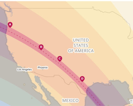 Map of eclipse path with labeled Haikuboxes