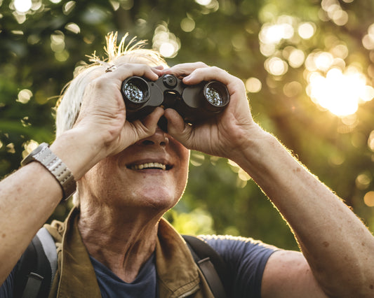 Birder with binoculars