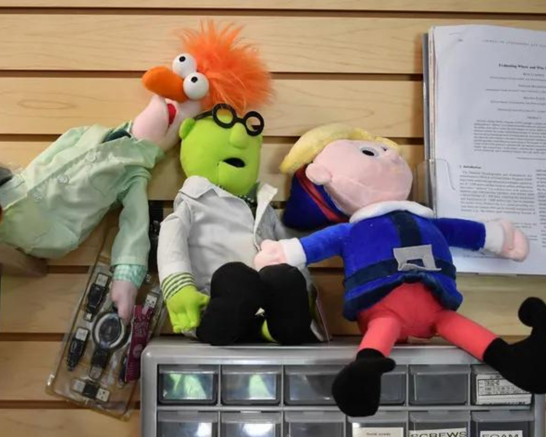Muppet scientists in the Haikubox lab